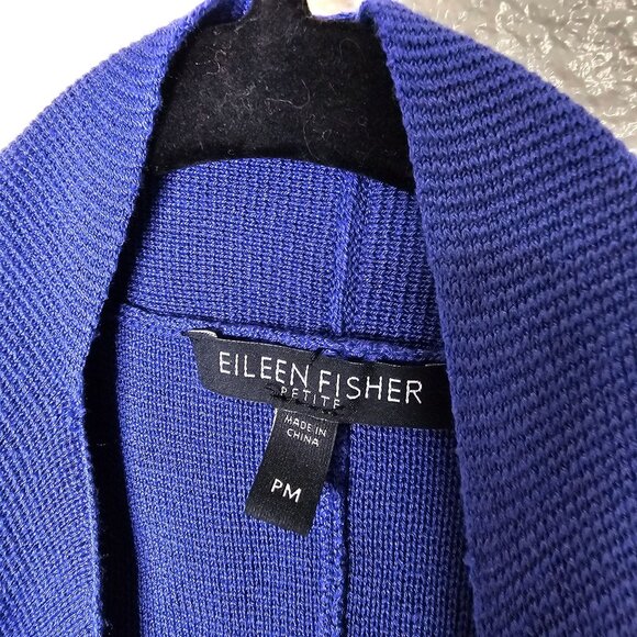 Eileen Fisher MP Open Cardigan Blue Silk Cotton Quiet Luxury Office Career - Picture 2 of 4